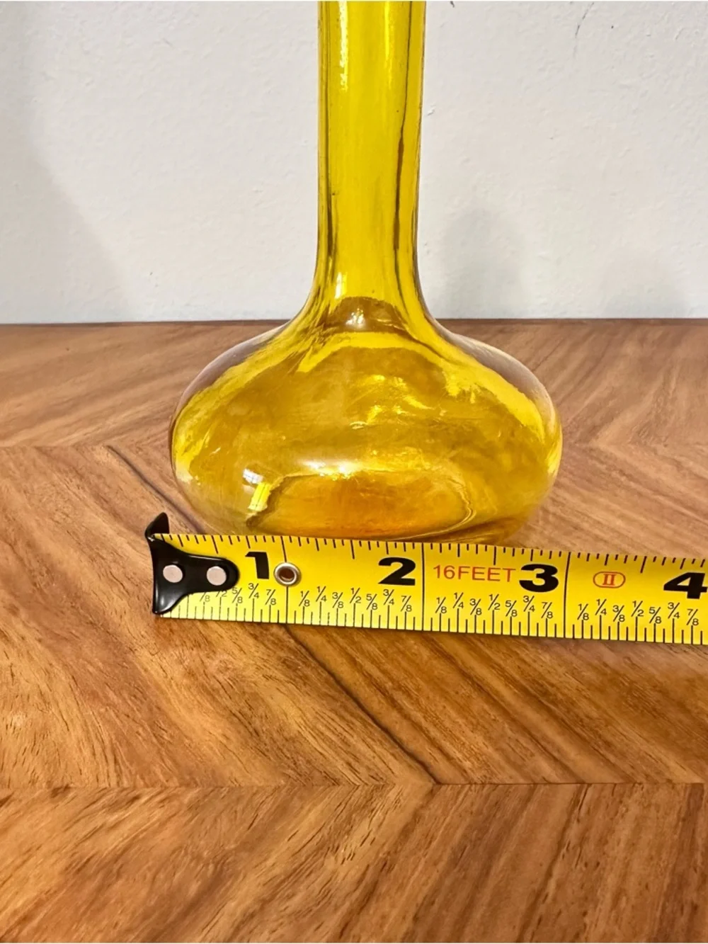 Vintage MCM Yellow Glass Bottle With Cork Stopper Made In Japan CC Mark EUC